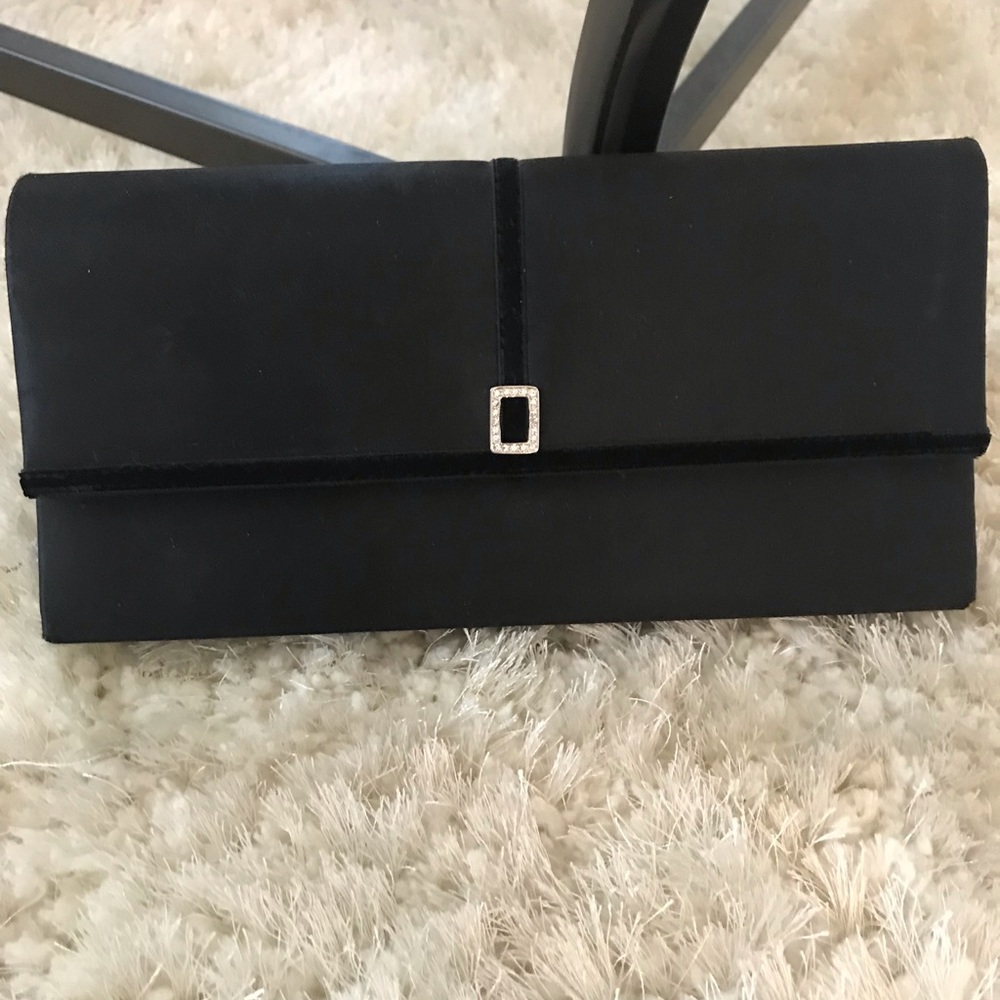 Black satin evening clutch